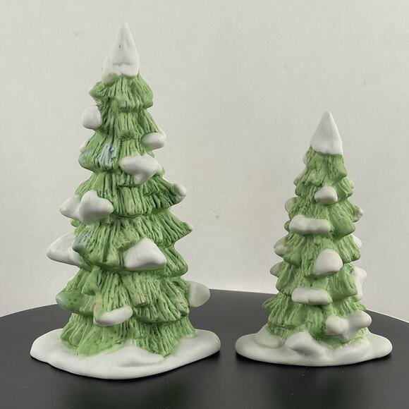 Dept 56 Heritage Village Accessories 2 Snow Capped Trees Made In Taiwan - Picture 3 of 8